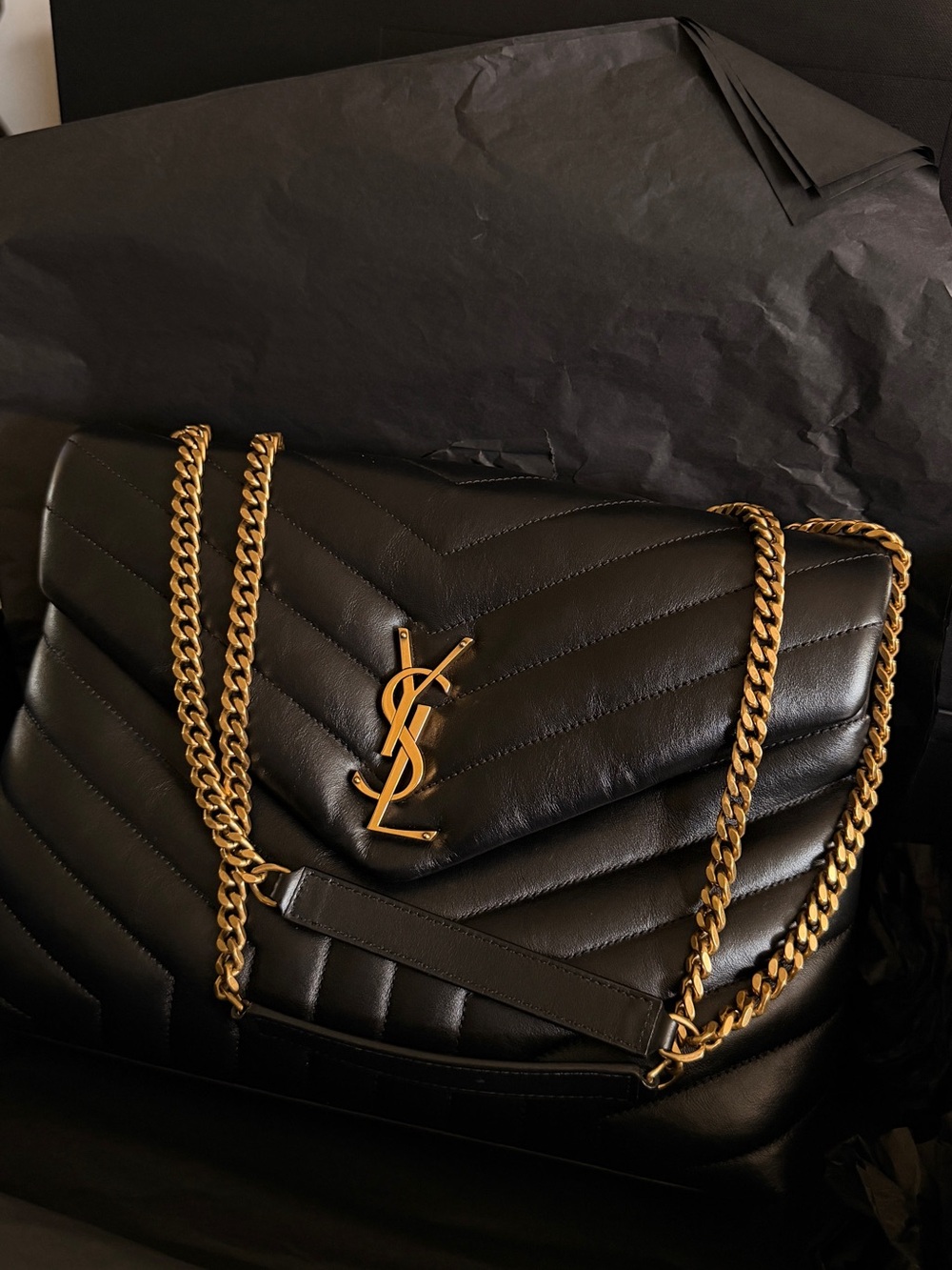 Saint Laurent Medium Loulou Black Lambskin Gold Hardware w/ Receipt & Box